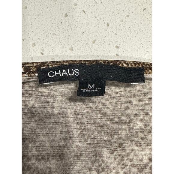 Chaus Women’s sleeveless Top Draped neck ruching Brown snakeskin M Y2K Mob wife - Picture 5 of 9